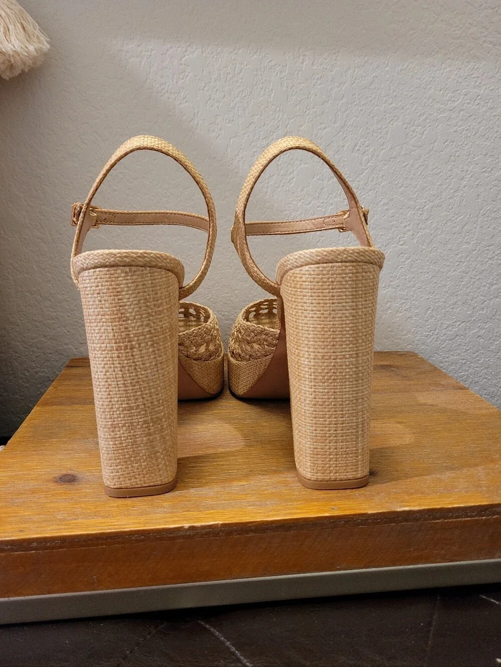 NWOB Natural Woven Platform Sandal with Ankle Strap